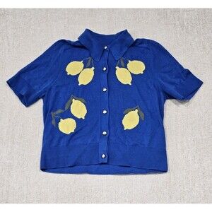 Free Assembly Women's Collared Cardigan Sweater Medium Multi Lemon Ultra Blue